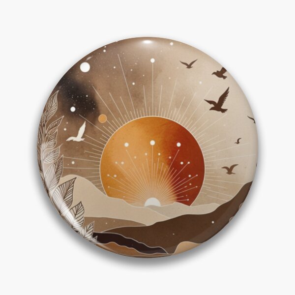 Item preview, Celestial Boho Sunset Landscape with Birds | Vintage Earth Tone Illustration designed and sold by GalleryPeak.