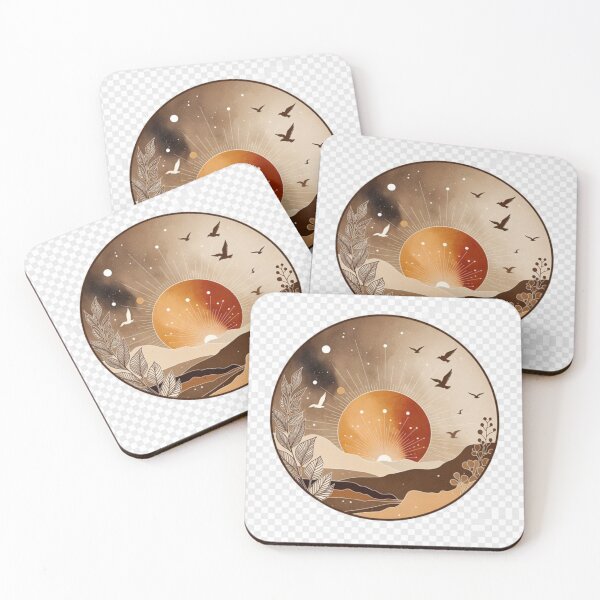 Item preview, Celestial Boho Sunset Landscape with Birds | Vintage Earth Tone Illustration designed and sold by GalleryPeak.