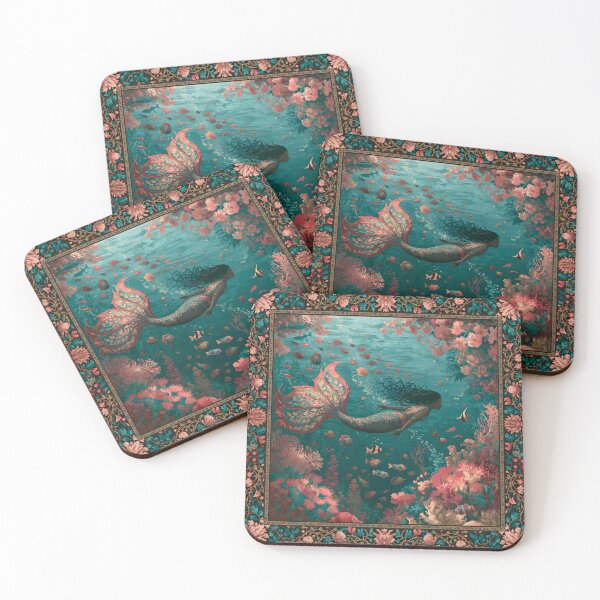 Item preview, Coral Reef Mermaid Art | Fantasy Ocean Tapestry Underwater Illustration designed and sold by GrinGalore.