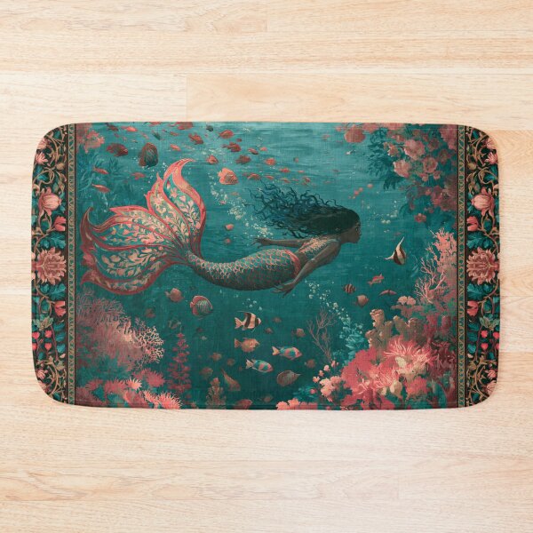 Item preview, Coral Reef Mermaid Art | Fantasy Ocean Tapestry Underwater Illustration designed and sold by GrinGalore.