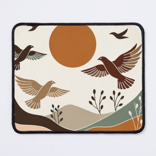 Item preview, Boho Flying Birds Landscape | Mid Century Earth Tone Nature Illustration designed and sold by GalleryPeak.