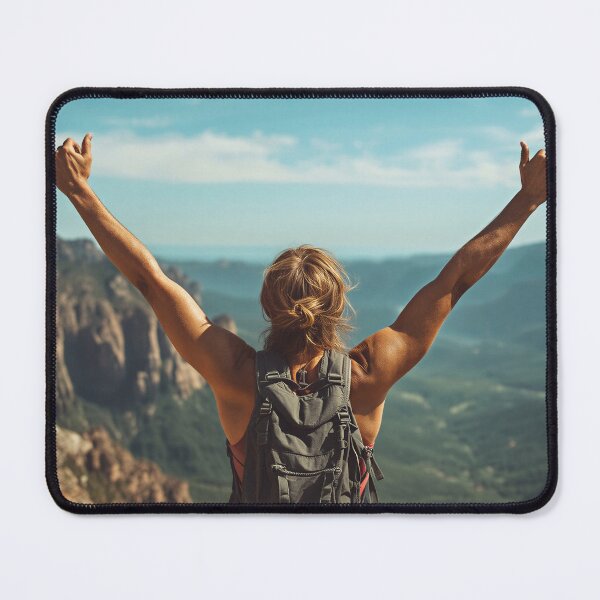 Item preview, Triumphant Hiker Above Mountain Valley designed and sold by Evergreen Horizon Works.