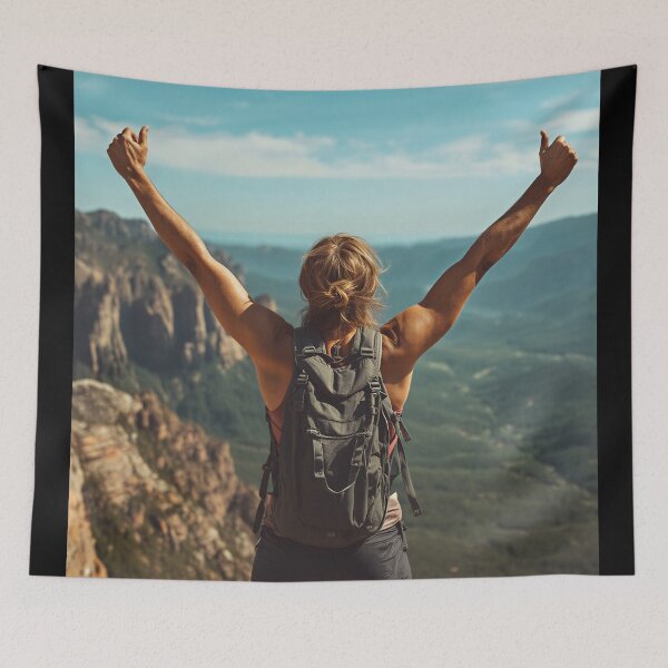 Item preview, Triumphant Hiker Above Mountain Valley designed and sold by Evergreen Horizon Works.
