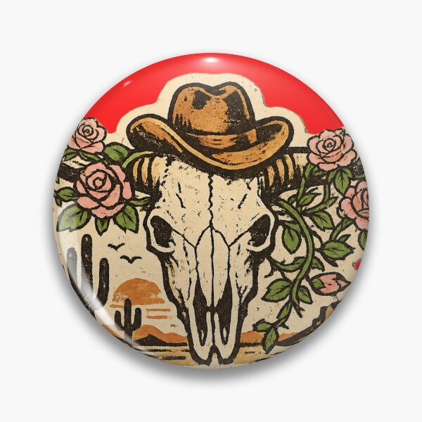 Item preview, Vintage Western Bull Skull Sticker with Cowboy Hat and Roses | Retro Desert Sunset Design designed and sold by stg-reigns.