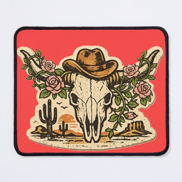 Item preview, Vintage Western Bull Skull Sticker with Cowboy Hat and Roses | Retro Desert Sunset Design designed and sold by stg-reigns.