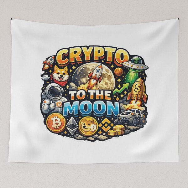 Item preview, Crypto To The Moon Funny Meme Design | Bitcoin Dogecoin Rocket Space Sticker designed and sold by Graphic Therapist.