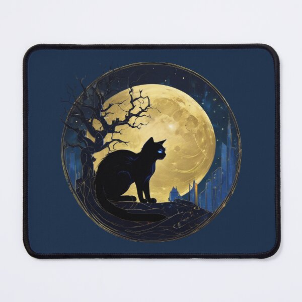 Item preview, Cyberpunk Black Cat Neon Blue Eyes Full Moon Art designed and sold by UmSkelig834.