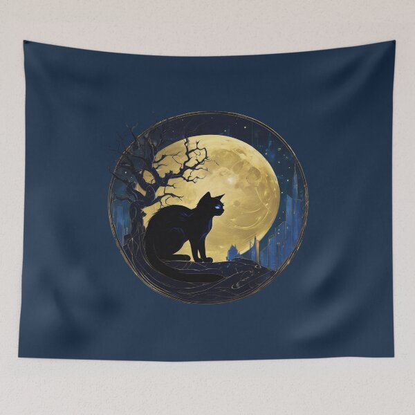 Item preview, Cyberpunk Black Cat Neon Blue Eyes Full Moon Art designed and sold by UmSkelig834.