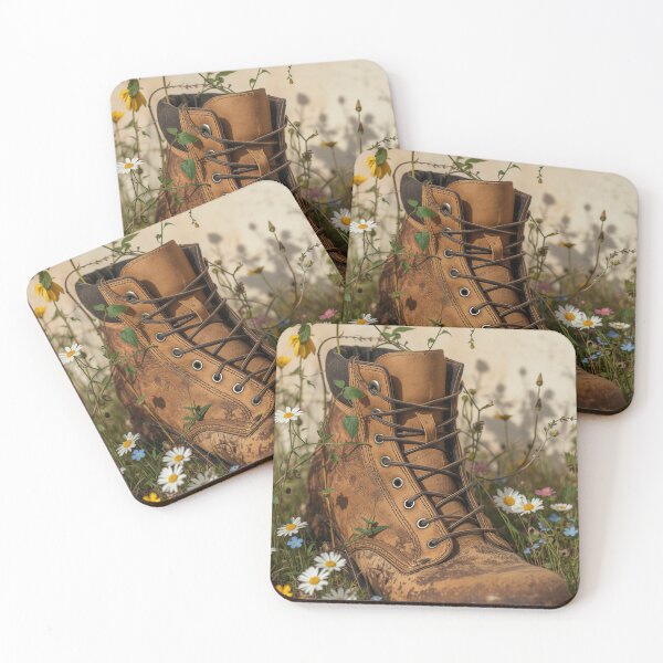 Item preview, Vintage Hiking Boot Wildflower Meadow designed and sold by Evergreen Horizon Works.
