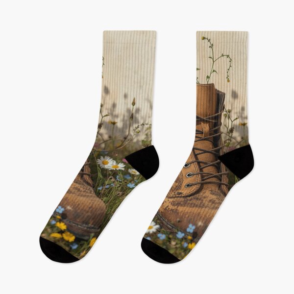 Item preview, Vintage Hiking Boot Wildflower Meadow designed and sold by Evergreen Horizon Works.