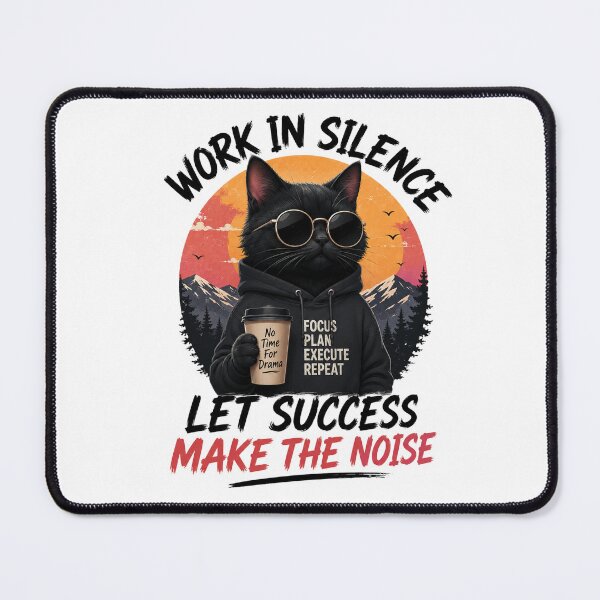 Item preview, Work In Silence Let Success Make The Noise Cat Shirt – Motivational Black Cat Hoodie Aesthetic Design designed and sold by Graphic Therapist.