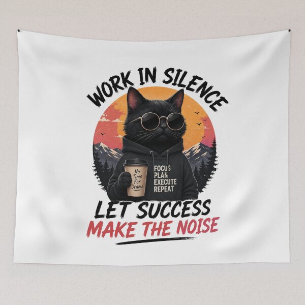 Item preview, Work In Silence Let Success Make The Noise Cat Shirt – Motivational Black Cat Hoodie Aesthetic Design designed and sold by Graphic Therapist.