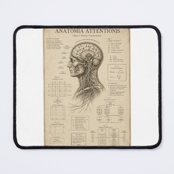 Item preview, Transformer Attention Mechanism Vintage Anatomy Art Poster AI Print designed and sold by Pinghaksh.