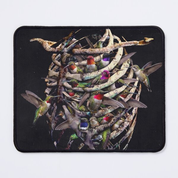 Item preview, The Aviary Within: A surrealist fine art composition featuring a human ribcage filled with vibrant hummingbirds, exploring themes of life, nature, and anatomy. designed and sold by seamless.