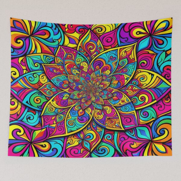 Item preview, Vibrant Pop Art mandala inspired by Andy Warhol in a modern abstract neon style designed and sold by FotoworldEdel.