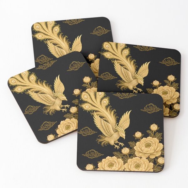 Item preview, Golden Phoenix Descending to Peonies | Korean Minhwa Inspired Wall Art designed and sold by K-Tradition.