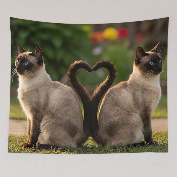 Item preview, Siamese Cats in Love - Heart Shaped Tails designed and sold by ToxicInkArt.