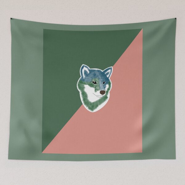 Item preview, Two toned colors (green, salmon pink) with blue Shiba Inu designed and sold by ShibaCruise-On.