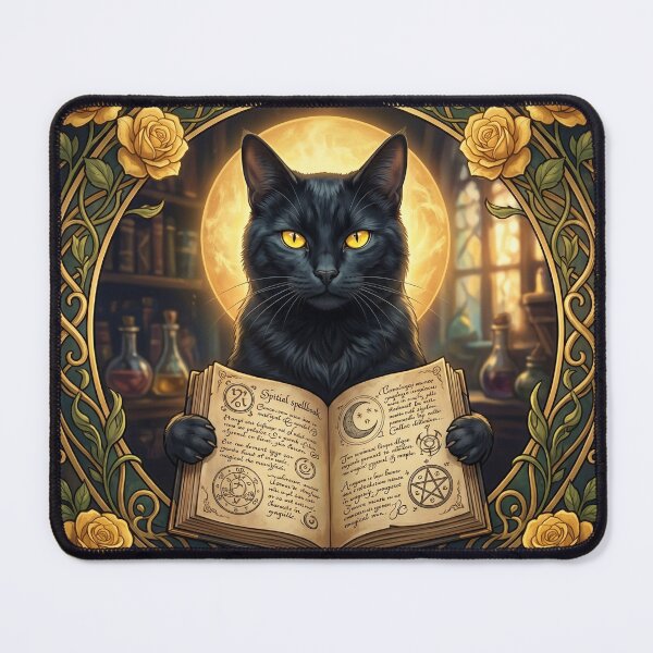 Item preview, Art Nouveau Mystical Black Cat with Spellbook designed and sold by Spiritualwall.