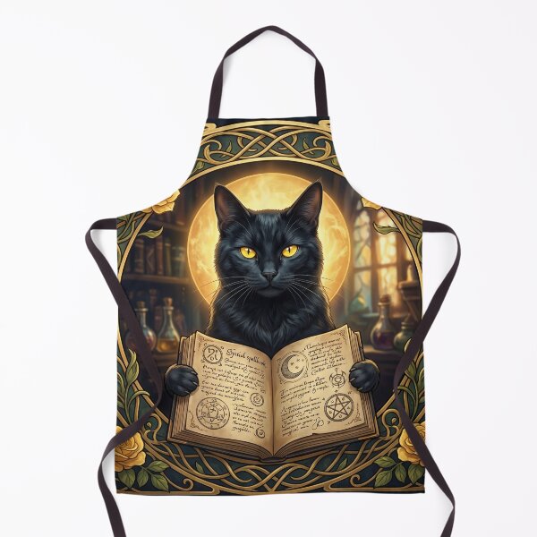 Item preview, Art Nouveau Mystical Black Cat with Spellbook designed and sold by Spiritualwall.