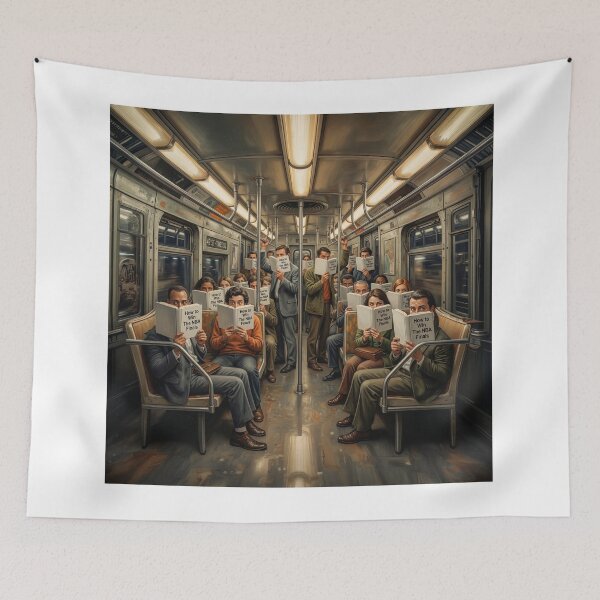 Item preview, NYC Subway Commuters Reading NBA Finals Book designed and sold by Home Decor Art.