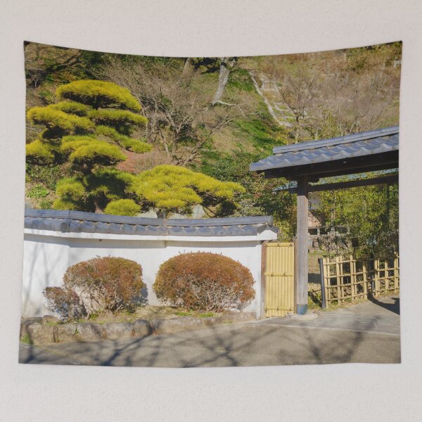 Item preview, Tile-roofed Wooden Gate and White Plaster Wall at Rengeji-ike Park, Japan designed and sold by Pix4Japan.