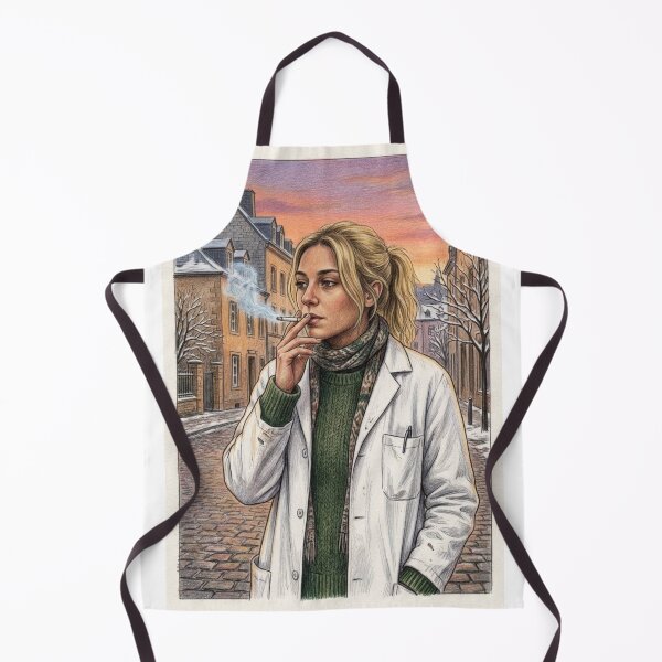 Item preview, DOCTOR SMOKING IN A SNOWY STREET. WINTER ILLUSTRATION IN COLORED PENCIL. designed and sold by Curiosiart.