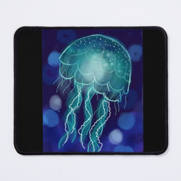 Item preview, Glowing Jellyfish –Magical Deep Blue Sea Fantasy Ocean Wall Art designed and sold by Shukasya-Arts.