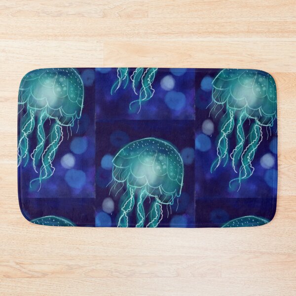 Item preview, Glowing Jellyfish –Magical Deep Blue Sea Fantasy Ocean Wall Art designed and sold by Shukasya-Arts.