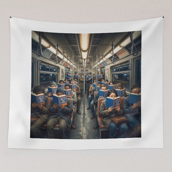 Item preview, NYC Subway Commuters Reading NBA Finals Book designed and sold by Home Decor Art.