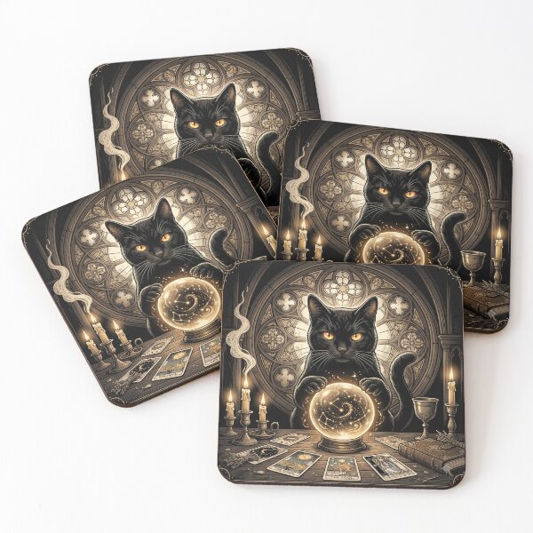 Item preview, Mystical Celestial Black Cat Tarot Reader Art designed and sold by Spiritualwall.