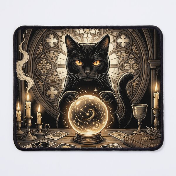 Item preview, Mystical Celestial Black Cat Tarot Reader Art designed and sold by Spiritualwall.