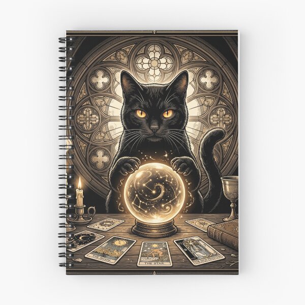 Item preview, Mystical Celestial Black Cat Tarot Reader Art designed and sold by Spiritualwall.