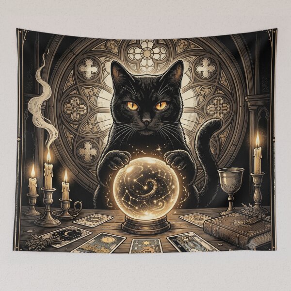 Item preview, Mystical Celestial Black Cat Tarot Reader Art designed and sold by Spiritualwall.