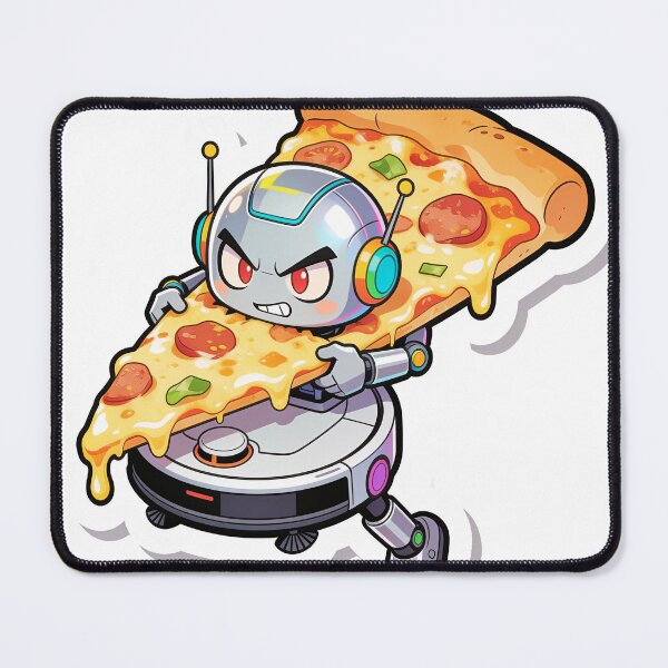Item preview, Giant Pizza Slice vs Robot Vacuum Funny Struggle Meme Sticker designed and sold by OksArtStudio.