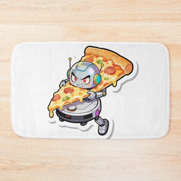 Item preview, Giant Pizza Slice vs Robot Vacuum Funny Struggle Meme Sticker designed and sold by OksArtStudio.