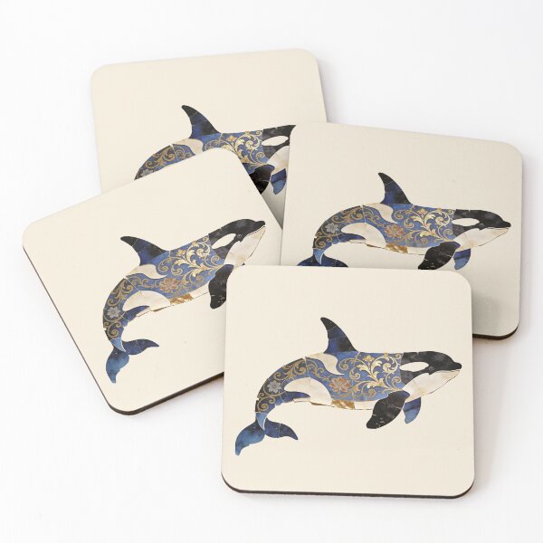 Item preview, Ornate Baroque Orca – Gold Filigree Marine Mosaic designed and sold by FIREDesignsPOD.