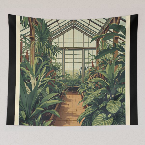 Item preview, Vintage Botanical Greenhouse Interior Plant Lover Artwork designed and sold by Evergreen Horizon Works.