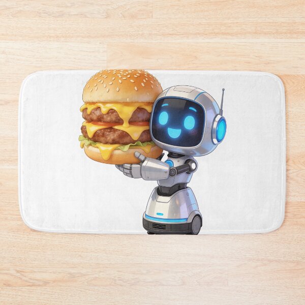 Item preview, Juicy Double Patty Burger – Funny Cartoon Food with Cute Robot designed and sold by OksArtStudio.