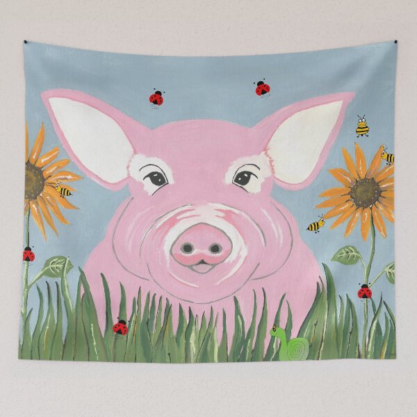 Item preview, Cute Pig Field Of Flowers Painting designed and sold by Sartoris Art.