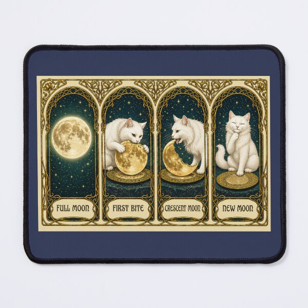 Item preview, The Moon Is Made of Green Cheese — White Cat Lunar Feast | Art Nouveau Fantasy Print designed and sold by SammyMorry.