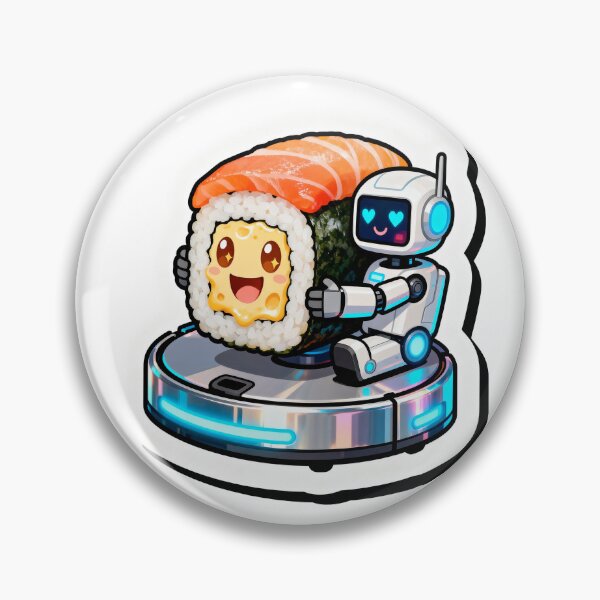 Item preview, Happy Robot Vacuum Hugging Sushi Roll – Cute Cartoon Moving Scene Art designed and sold by OksArtStudio.