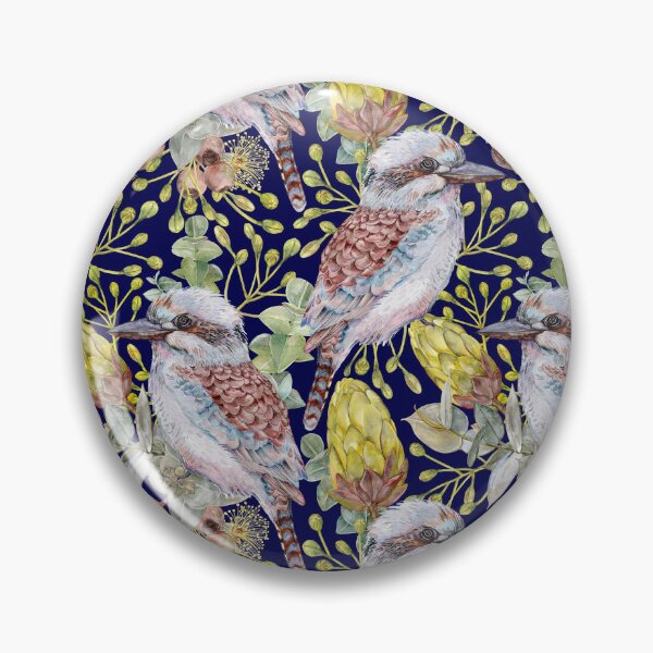 Item preview, Australian Kookaburra Bushland Botanical Navy Blue designed and sold by Sketchbook Designs.