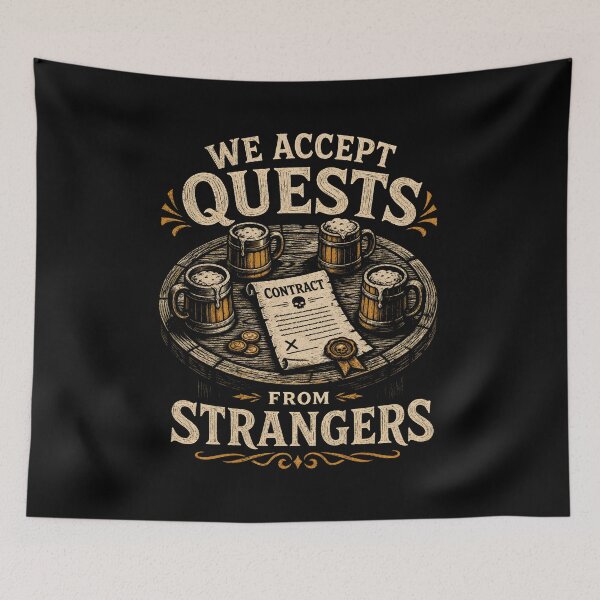 Item preview, We Accept Quests From Strangers Vintage Tavern Table Art designed and sold by Fenay Designs.
