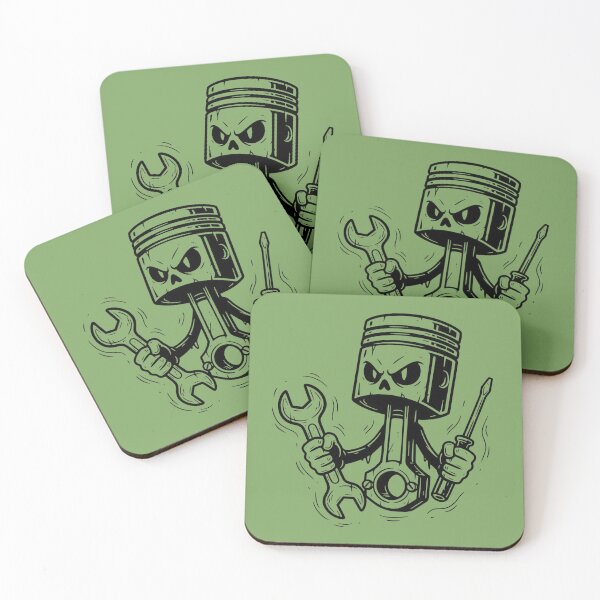 Aperçu de l'œuvre Angry Piston Skull Mechanic Wrench Screwdriver — Cartoon Garage Art créée et vendue par RAYBIL.