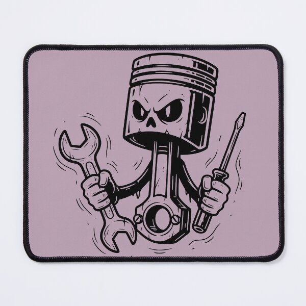 Item preview, Angry Piston Skull Mechanic Wrench Screwdriver — Cartoon Garage Art designed and sold by RAYBIL.