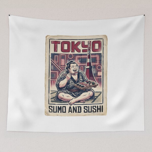 Item preview, Distressed Tokyo Japan Sumo Sushi Retro Poster Art designed and sold by EKHOAISTORE.