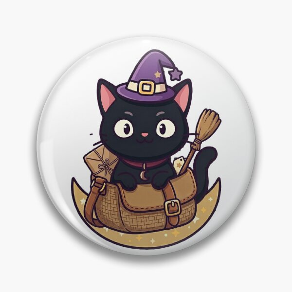 Item preview, Cute Kawaii Black Cat Witch Hat Crescent Moon Broomstick Halloween Magical Design designed and sold by ASfindsStore.