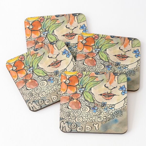 Item preview, Moody girl, multi media, flower girl, moods red yellows blues  designed and sold by lydiaknoxart.