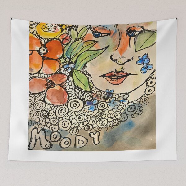 Item preview, Moody girl, multi media, flower girl, moods red yellows blues  designed and sold by lydiaknoxart.